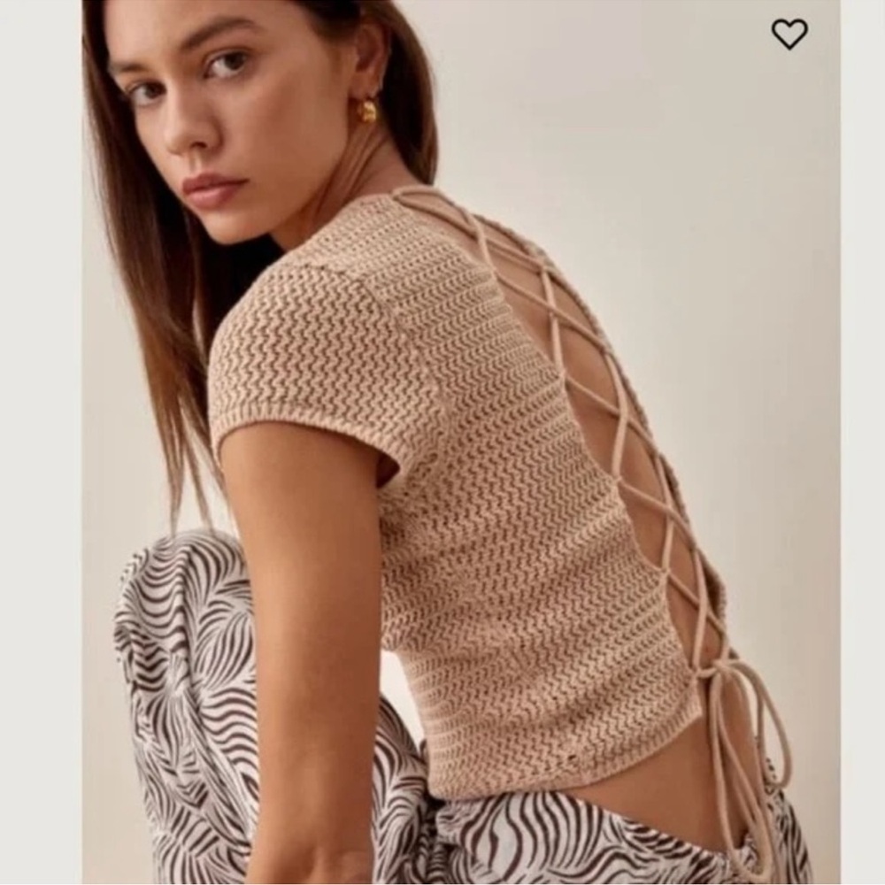 Reformation Grappa Knit Lace-Up Crop Top